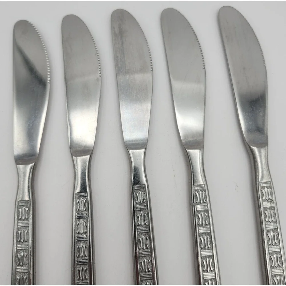 Amefa Holland‎ Stainless Dinner Knife 5 Knives Disc. Geometric Pattern VTG HTF